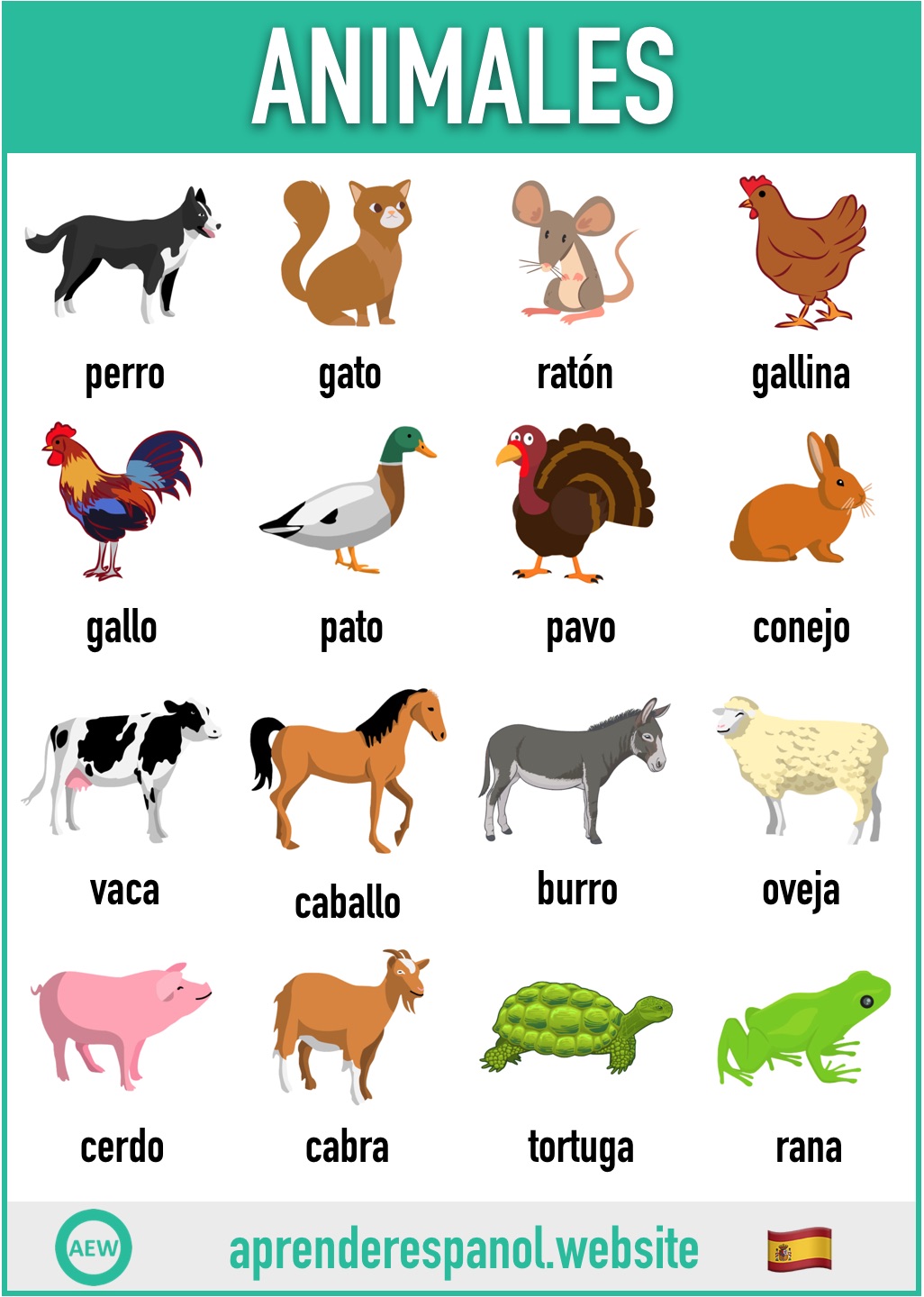 animales en español - vocabulario de los animales en español - aprender español website